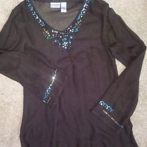 Chico's Sheer 100% Silk Like New Embellished Blouse